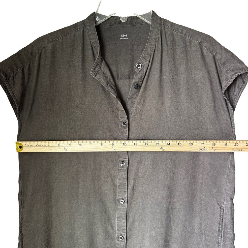 MUJI Linen Band Collar Pockets Sleeveless Button Down Midi Shirt Dress Gray XS S - Picture 4 of 12